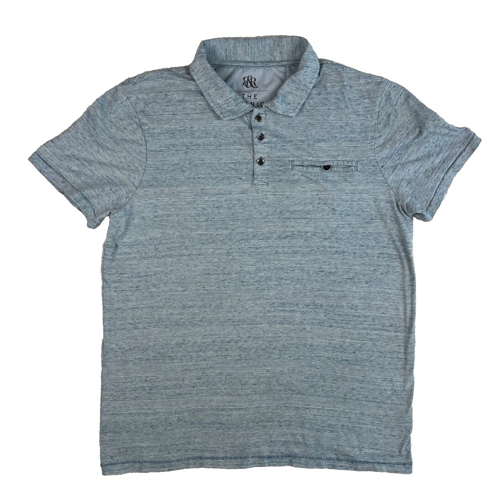 Rock & Republic Iconic Polo Shirt Men's MEDIUM Blue Heather Striped‎